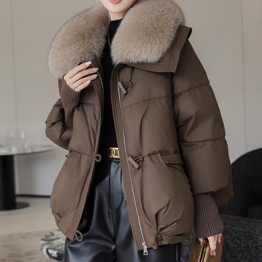 Down Cotton-padded Jacket Women's Short Fur Collar Thickened